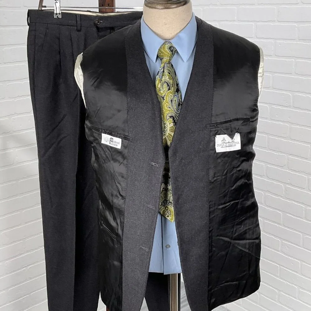 Duca Di Mantova Suit Men 42R 34Wx30L Black Classic Flannel Wool Molteni Gabriele